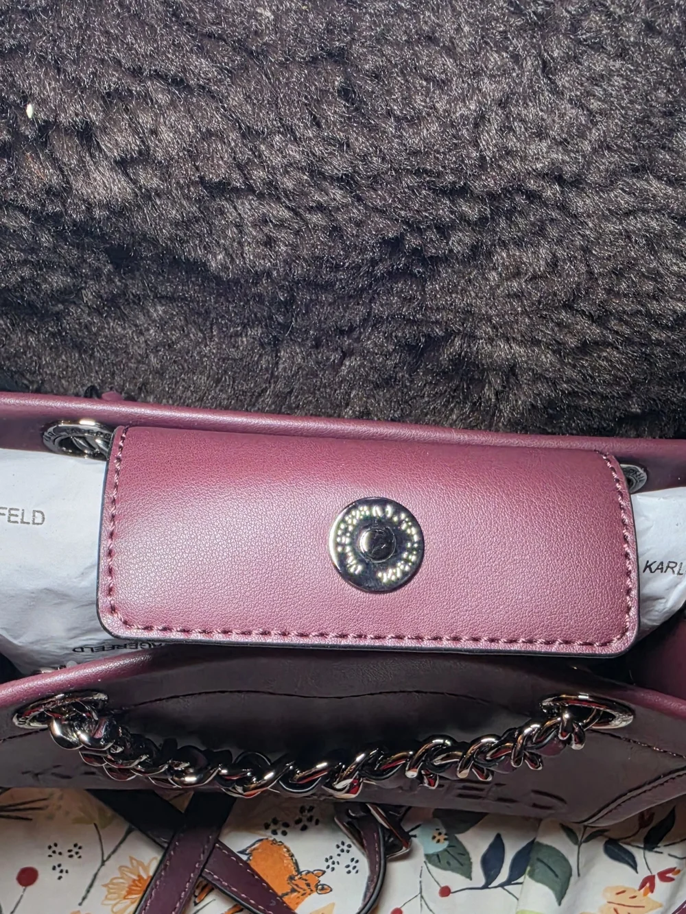 Karl Lagerfeld Paris Savoie Wine Small Leather Crossbody Bag Chain Handles